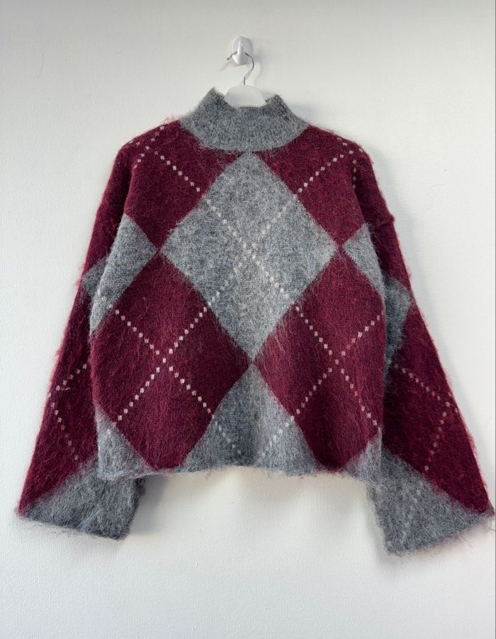 Pull à motif argyle bordeaux - photo numéro 2