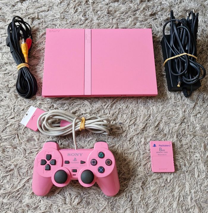 Console Sony PlayStation 2 PS2 Slim Rose Pink + 1 Manette Officielle & Carte Mémoire Officielle