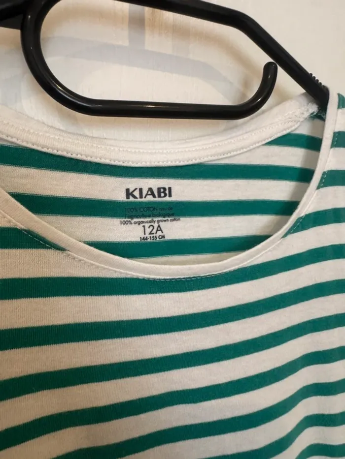 T-shirt manche courte été fille marinière blanc et vert - photo numéro 3