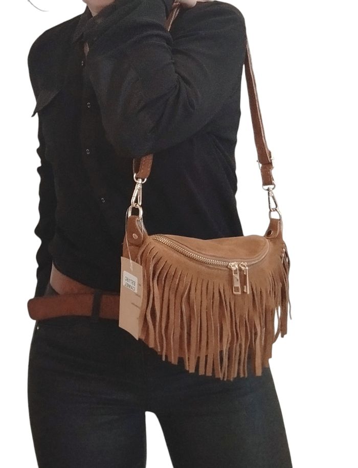 Sac banane daim à franges camel - photo numéro 2