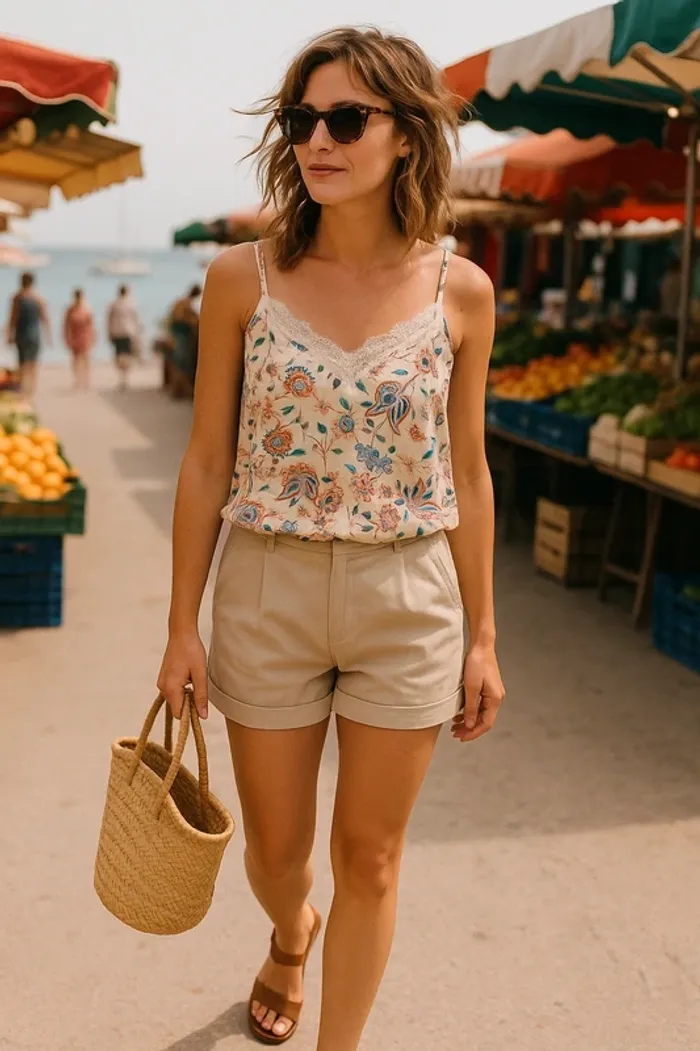 Caraco bohème chic à imprimé floral – dentelle délicate