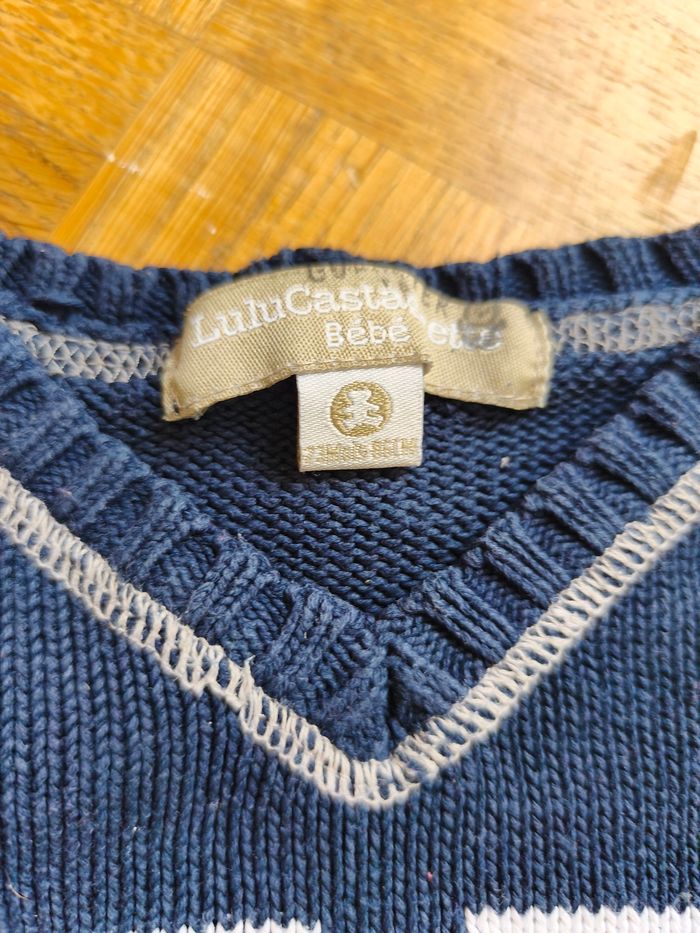 Pull 23 mois 86 cm Lulu castagnette garçon manches longues bleu marine coudière coton - photo numéro 4