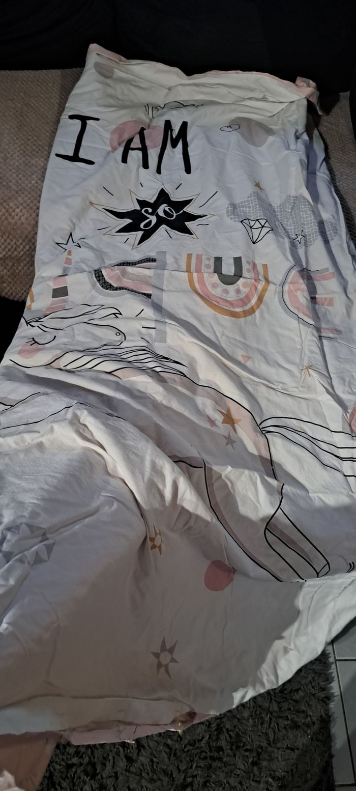 Housse de couette et taie fille licorne 1 personne - photo numéro 2