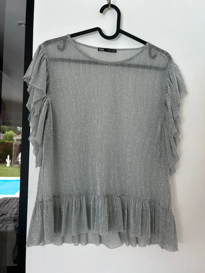 Haut Zara transparent argenter à paillettes en XS