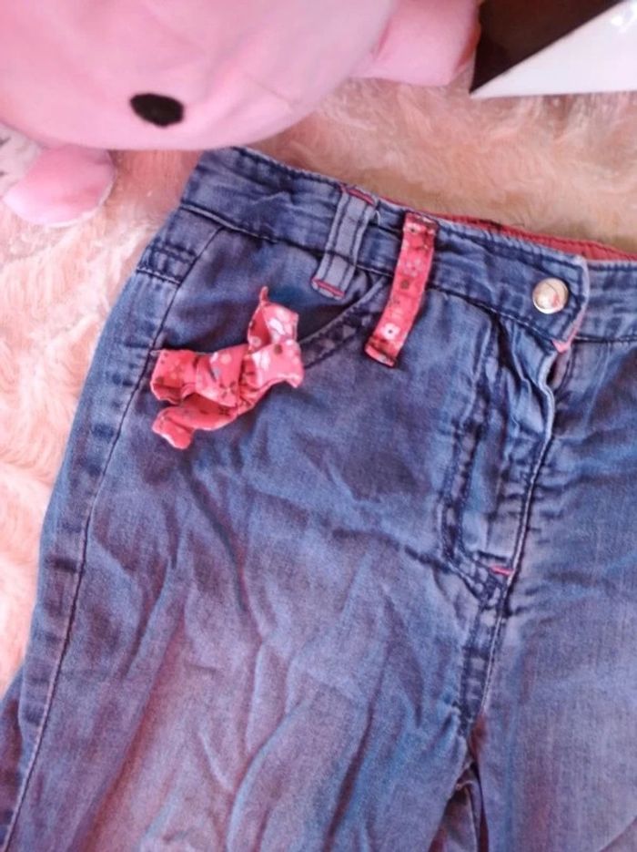 Pantalon doublé style jeans Fille 12 mois Fleurs Gémo 100% coton - photo numéro 3