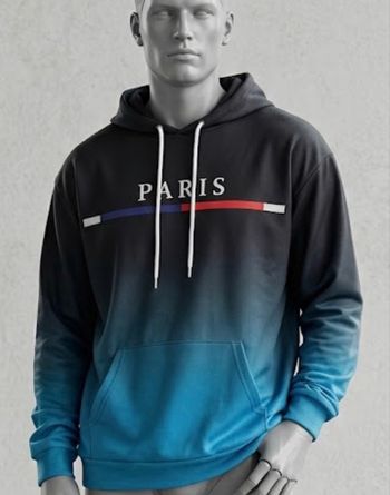 Sweat shirt à capuche imprimé Paris bleu ciel et noir