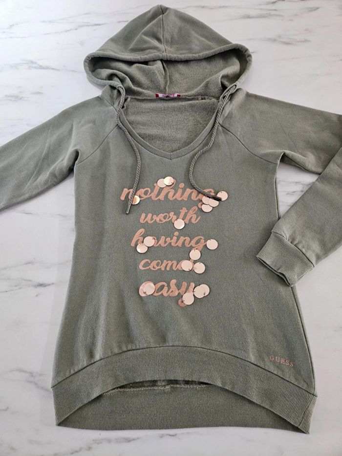 Guess pull vert à capuche taille XS - photo numéro 5