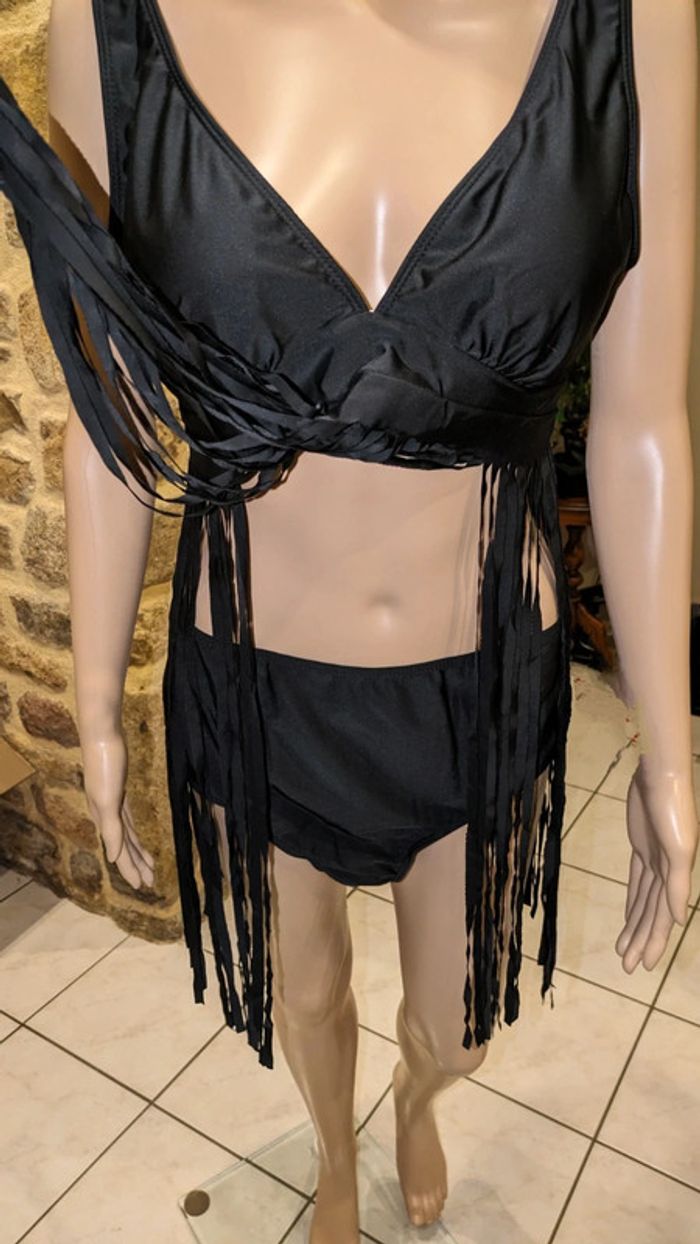 Maillot de bain 2 pièces haut à franges noir taille 2XL - photo numéro 2