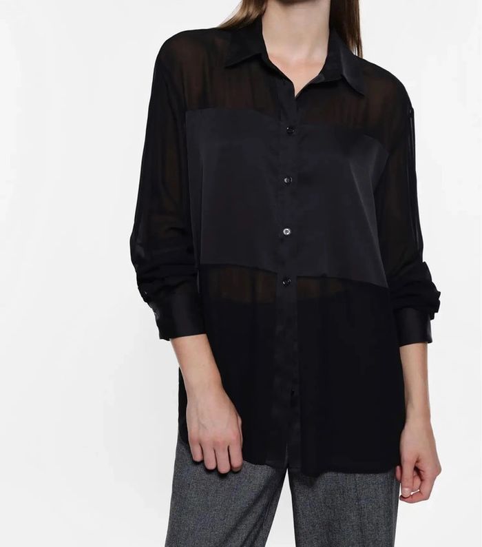 Chemise bi-matière noire - Zara - photo numéro 3