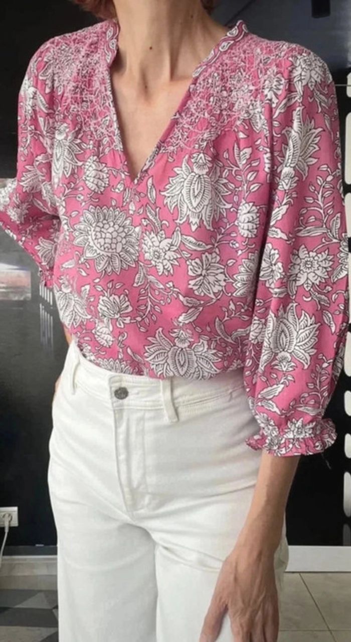 Blouse imprimée en coton bio fushia Libellule - photo numéro 6