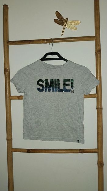 Tshirt manches courtes Okaidi message sequins Smile excellent état taille 4 ans