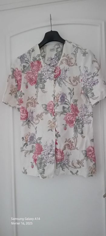 Haut tailleur cérémonie avec broderies motif fleurs et boutons nacrés blanc femme 42 canda