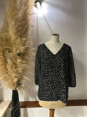 Blouse noire à pois 38 neuve