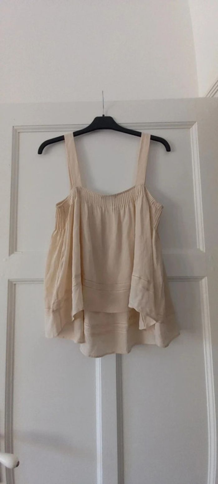 Top à bretelles en soie Tara Jarmon beige crème M-L - photo numéro 2