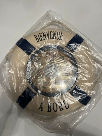 🛟 Horloge murale bouée marine “Bienvenue à bord” 