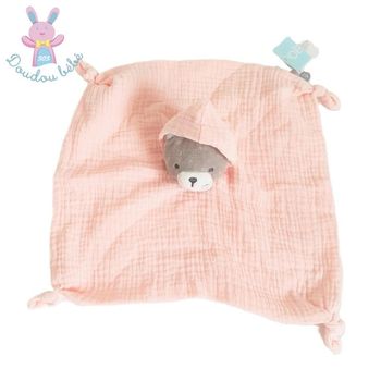 Doudou plat Chat gris lange rose capuche Obaibi