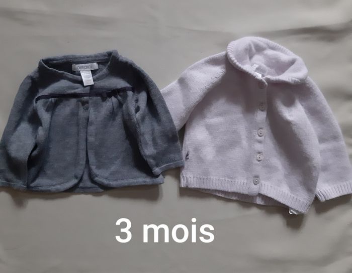 lot de 2 gilets mauve et gris - Obaïbi - 3 mois - photo numéro 1