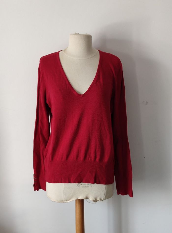 Pull avec Col en V manche longue marque Grain de malice taille L couleur rouge pour femme