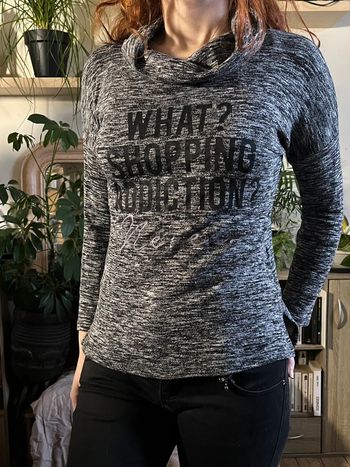 Haut sweat col roulé retombant imprimé - camaïeu de gris