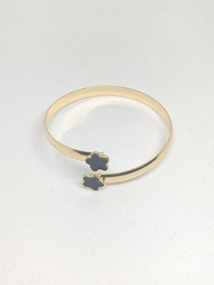 Bracelet rigide ajustable doré trèfle noir - photo numéro 2