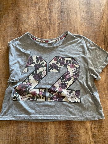 🌸 Crop top gris fleuri n°22 - Pimkie - Taille 36/S 🌸