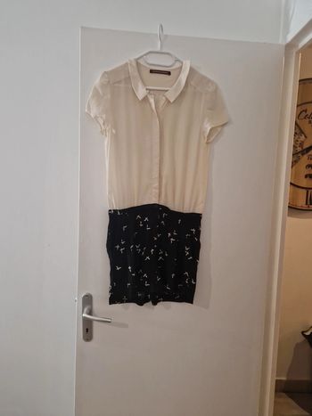 Combishort été femme manche courte chemisier short noir 100% soie T34 TBE comptoir des cotonniers