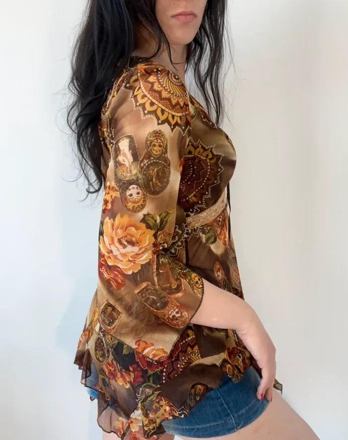Haut Y2K années 2000 marron à motifs taille S 🍂 - photo numéro 5
