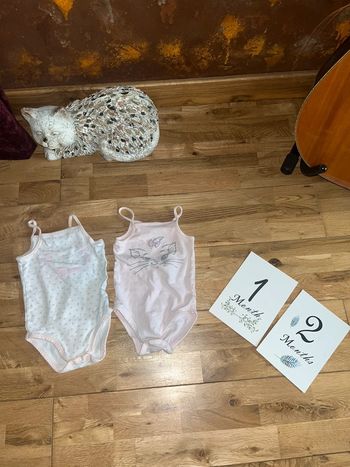 Lot de 2 bodys bretelles  motifs Marie orchestra très bon état 12mois/74cm