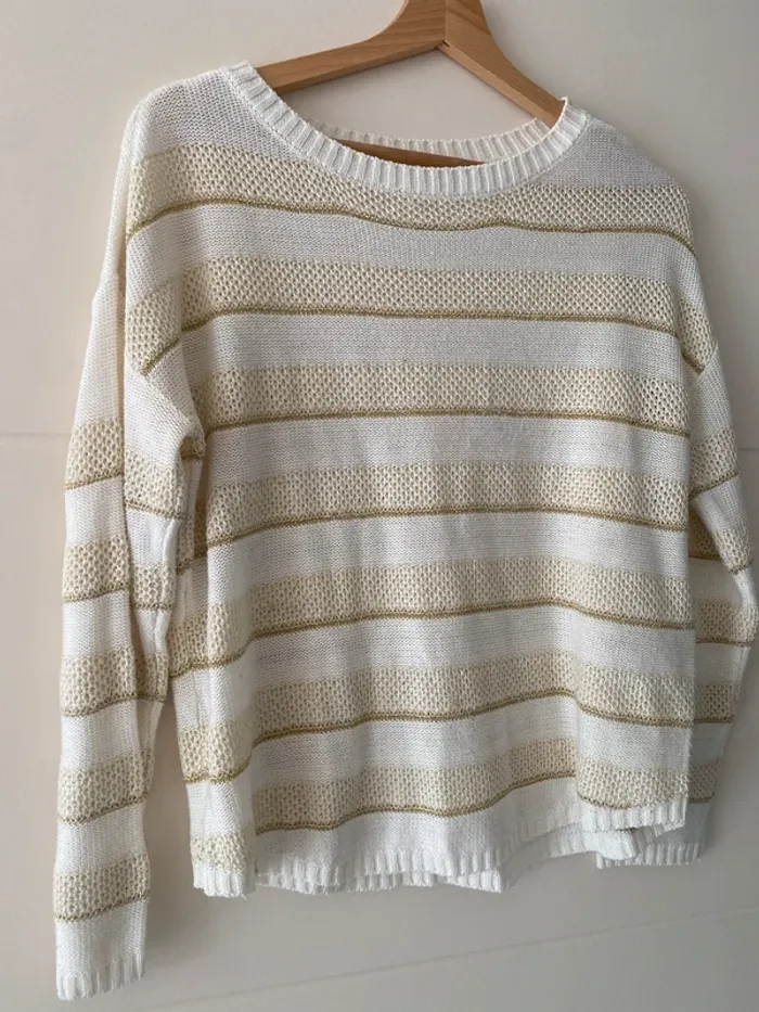 Pull léger blanc et doré Springfield - Taille M - photo numéro 2