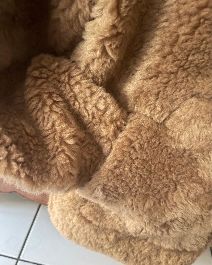 Manteau fausse fourrure , marron , avec capuche - photo numéro 5