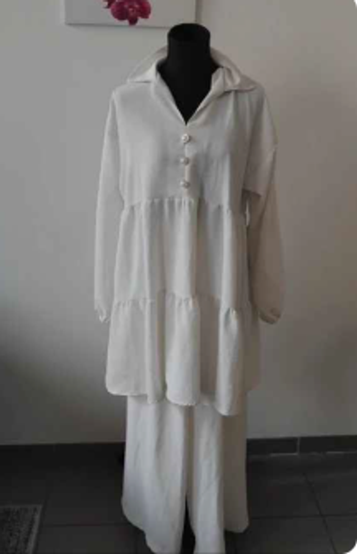 Ensemble Tunique et Pantalon Blanc Élégant - photo numéro 1