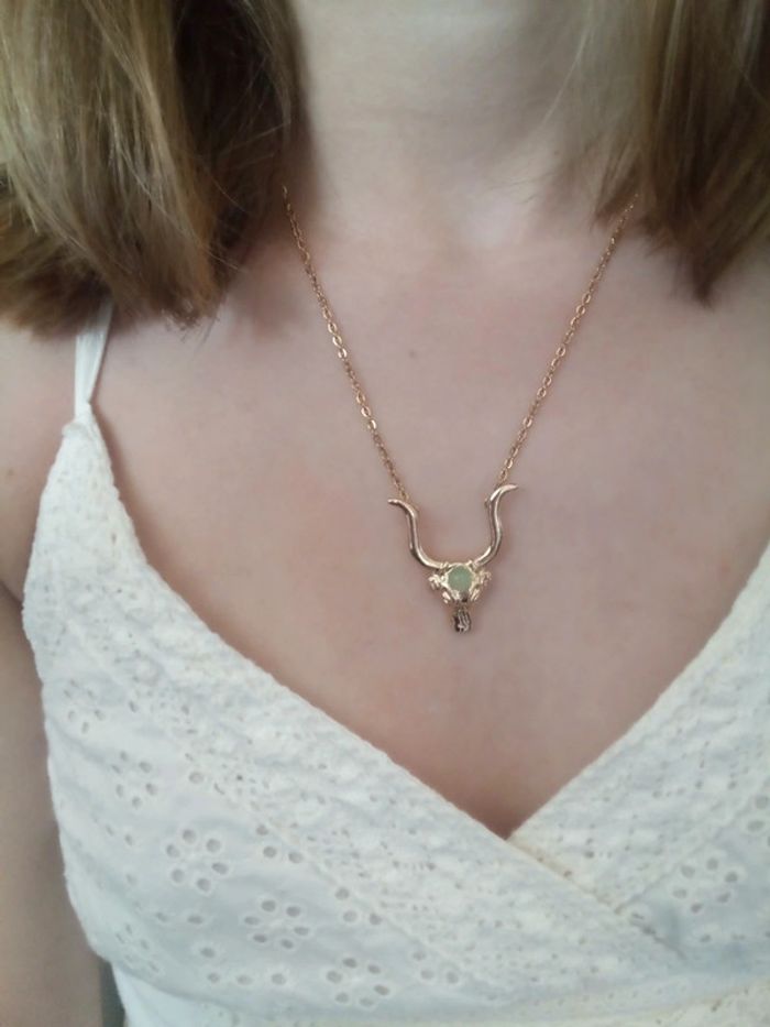 Collier vache avec pierre aventurine - photo numéro 2