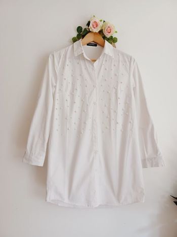 Chemisier long blanc en coton buste finition perles Blooshop Taille 38