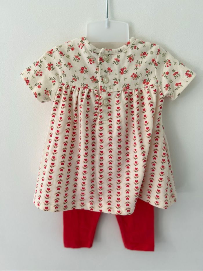 Ensemble robe legging bébé 3 mois rouge à fleurs - photo numéro 2