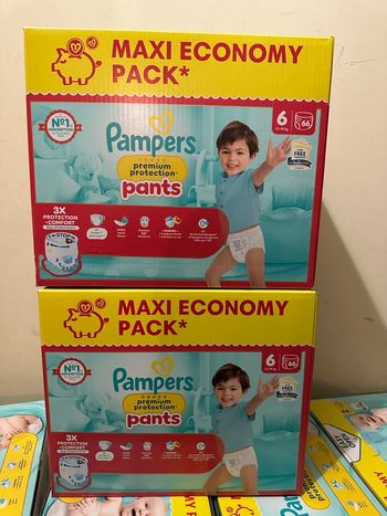 lot de 2 cartons Pampers primium protection pants taille 6 (2x66 couches)