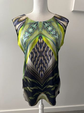 Blouse psychédélique verte et noire Vintage T38/40 M/L