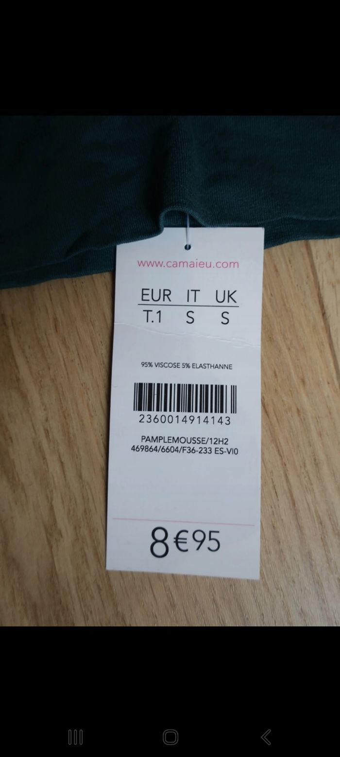 T-shirt à manches courtes et col roulé bleu/vert CAMAIEU - Taille 1 - photo numéro 4