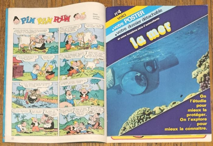 Ancien Journal de Mickey avec cadeau Dossier la mer Poster + vignettes N°1466 1980 vintage - photo numéro 4
