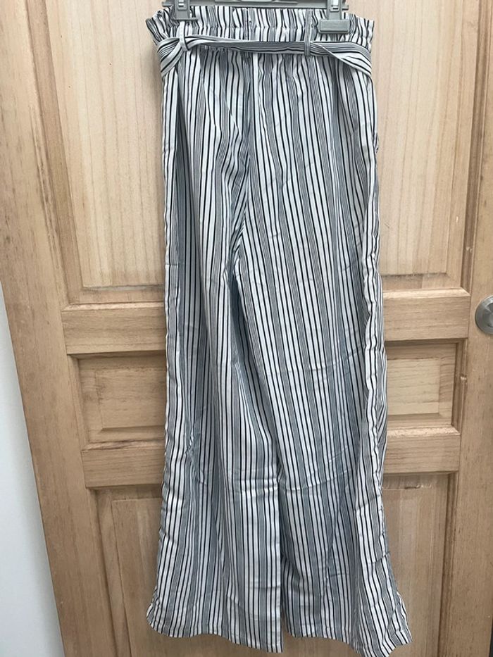 Pantalon fluide large à rayures avec ceinture nouée – Taille haute XS - photo numéro 7