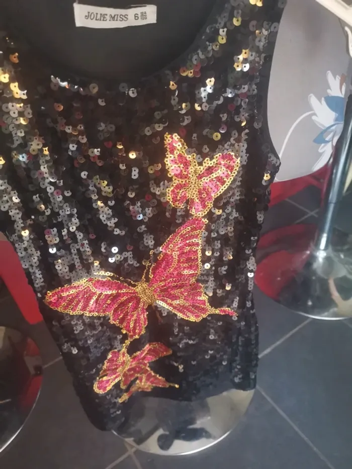 Robe paillettes papillon rose noire - photo numéro 3
