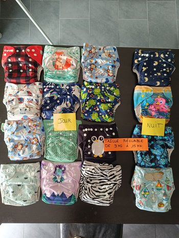 Lot de 16 Couches Lavables en Bon État – Marques Alvababy, Mumbest et Plus
