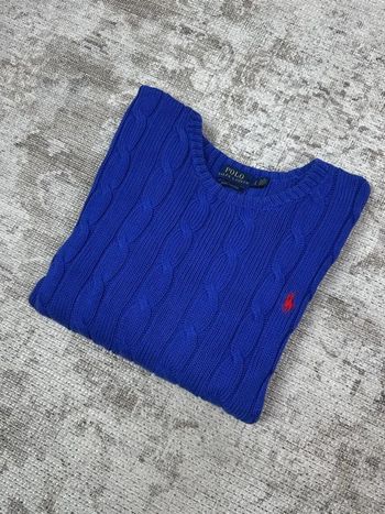 Pull col en V ralph lauren bleu logo brodé rouge taille L 665E