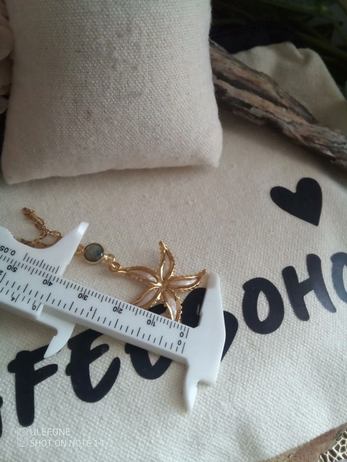 Collier étoile de mer de n'acre blanche et pierre de labradorite - photo numéro 2