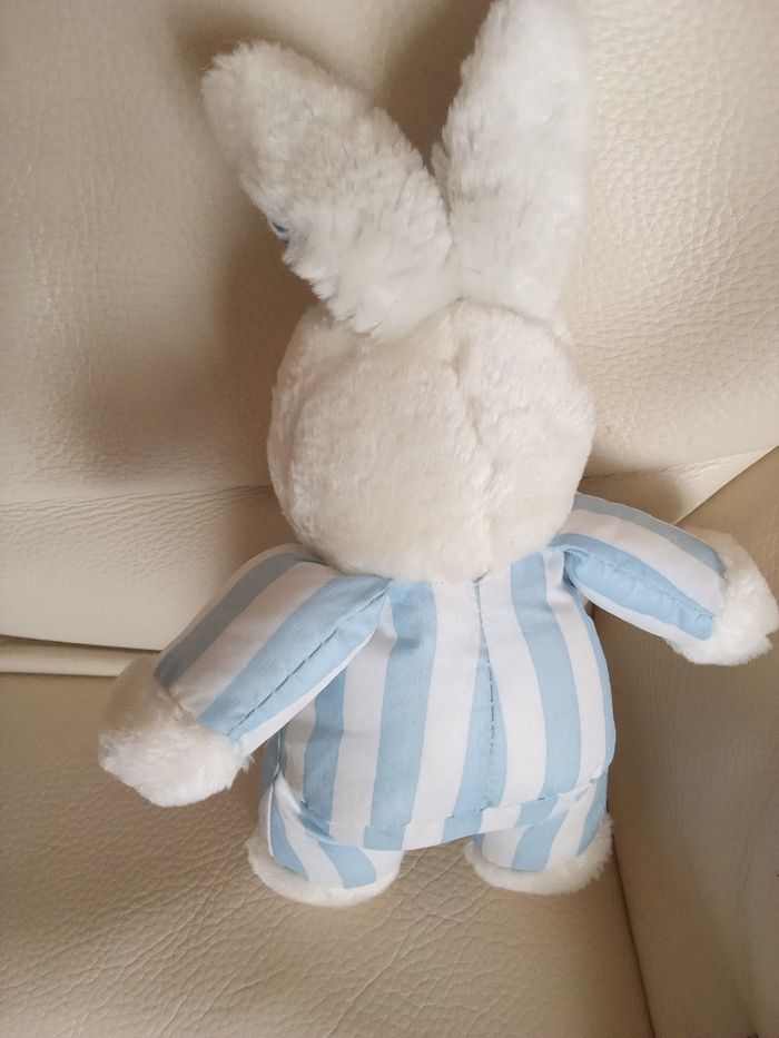 Lapin blanc et bleu vintage Pampers ancien  vers 1991 rayures   très joli - photo numéro 8