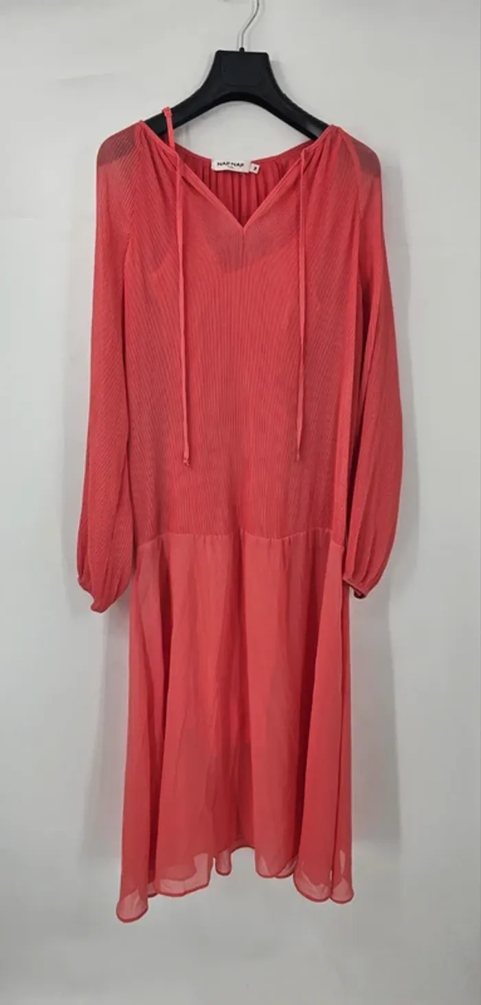Robe Naf Naf – Taille 38 – corail rose plissé fluide – Très bon état