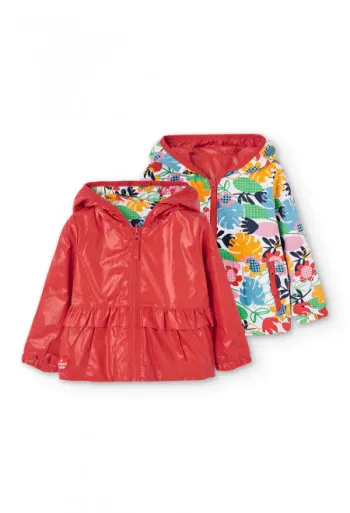Coupe-vent imperméable réversible Boboli rouge fille Taille 18 mois Neuf