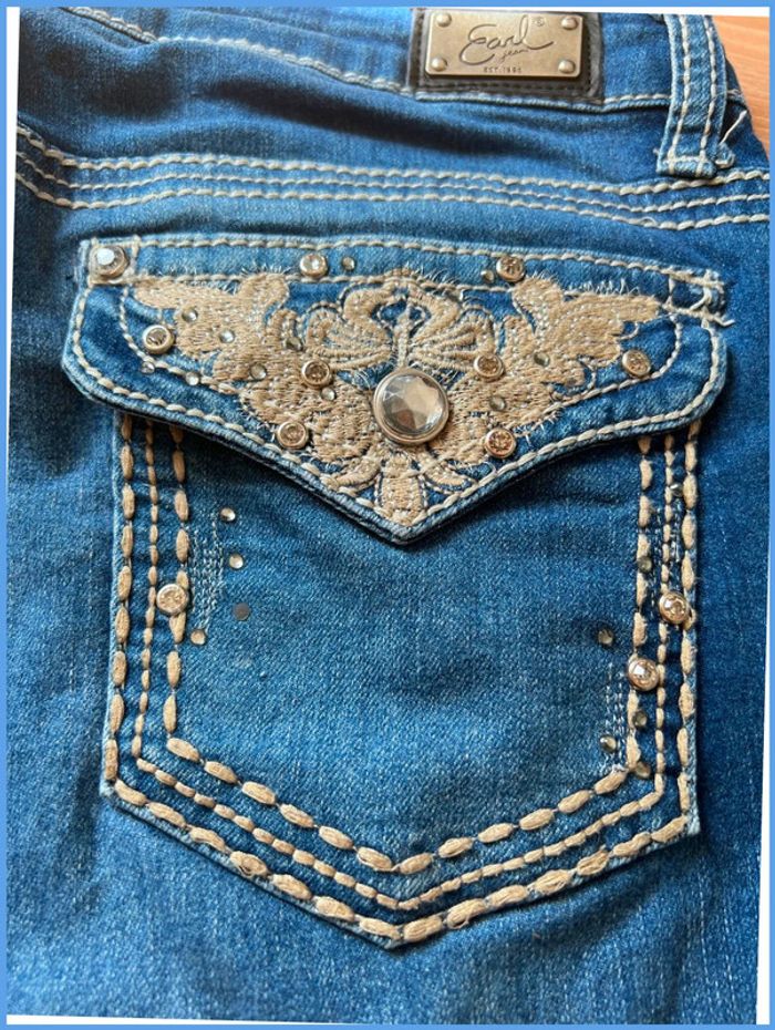 Short en jean vintage femme M/L – broderie et strass - photo numéro 7