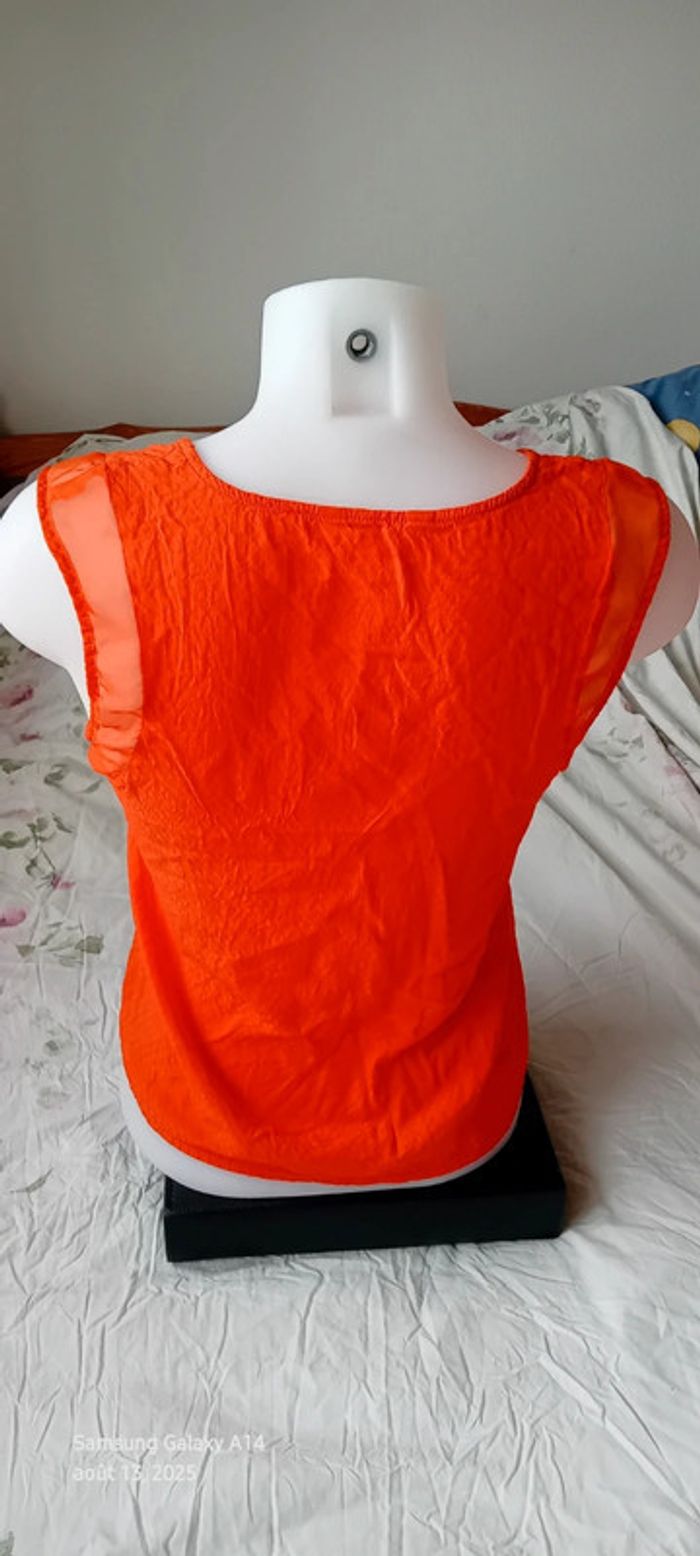 Blouse sans manches bimatiere col V boutonné gaufré orange femme 38 naf naf - photo numéro 5