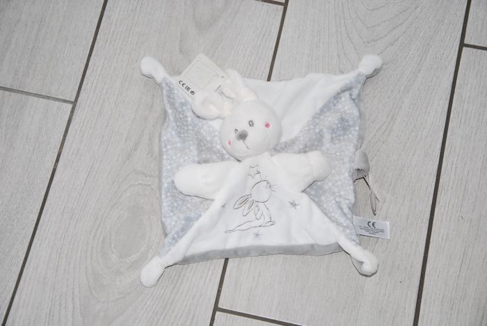 Doudou lapin blanc plat Simba Toys Nicotoy étoile argent gris NEUF