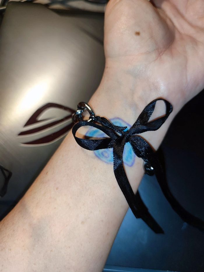 Bracelet style gothique chaîne et satin noir. - photo numéro 3